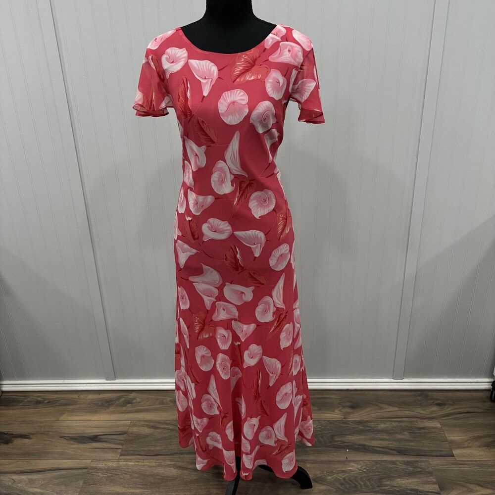 VTG Mary McFadden Women's Size 14 Pink Floral Maxi Dress Y2K Classic 90s
